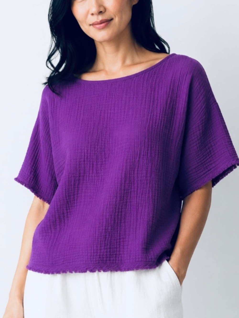 Eileen Fisher Organic Cotton Lofty Gauze Bateau Ballet Neck Top